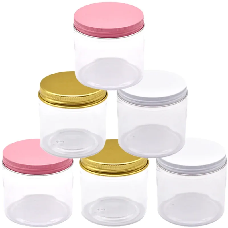 JARS 12PCS 50/80/100/120/150/200/250Gストレージジャー蓋付き透明なプラスチックジャー化粧品フェイスクリームボトルフードコンテナ