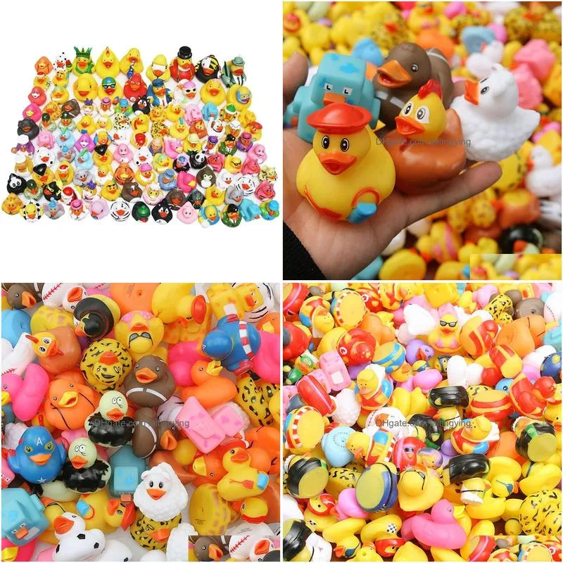 Bath Toys Wholesale Children Bathing Toy Floating Rubber Ducks Squeeze Sound Cute Lovely Duck For Baby Shower 20/50/ Random Styles L Dhxq2
