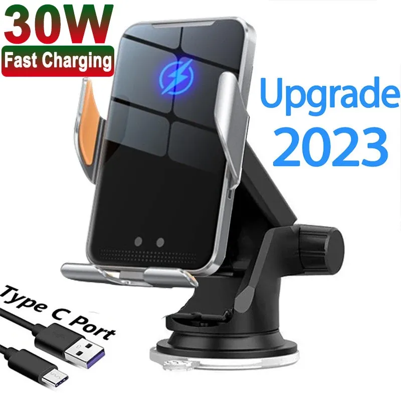 Chargers Automatic 30W Car Wireless Charger for iPhone 14 13 12 11 XR X Samsung Infrared Induction Fast Car Charging Phone Holder Mount