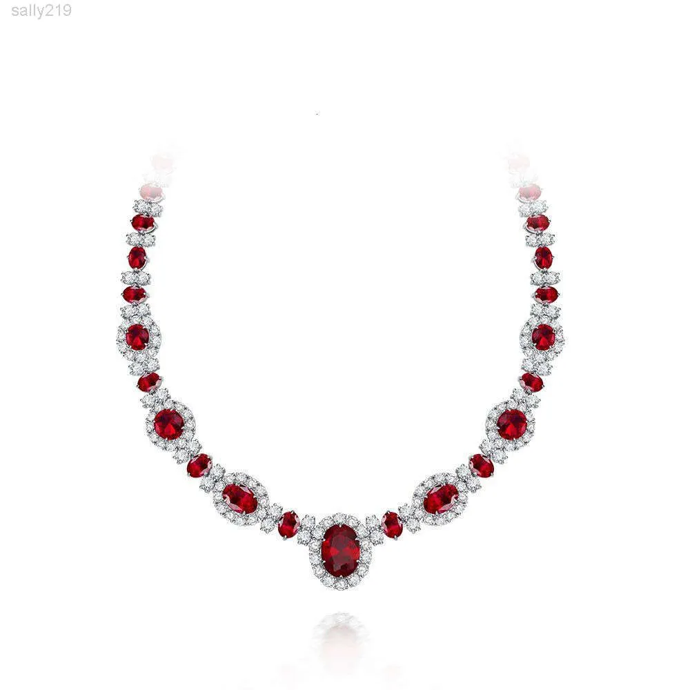 Ins Hot Sale Designs Luxury European and American Popular Synthetic Red Ruby 925 Silver Necklace