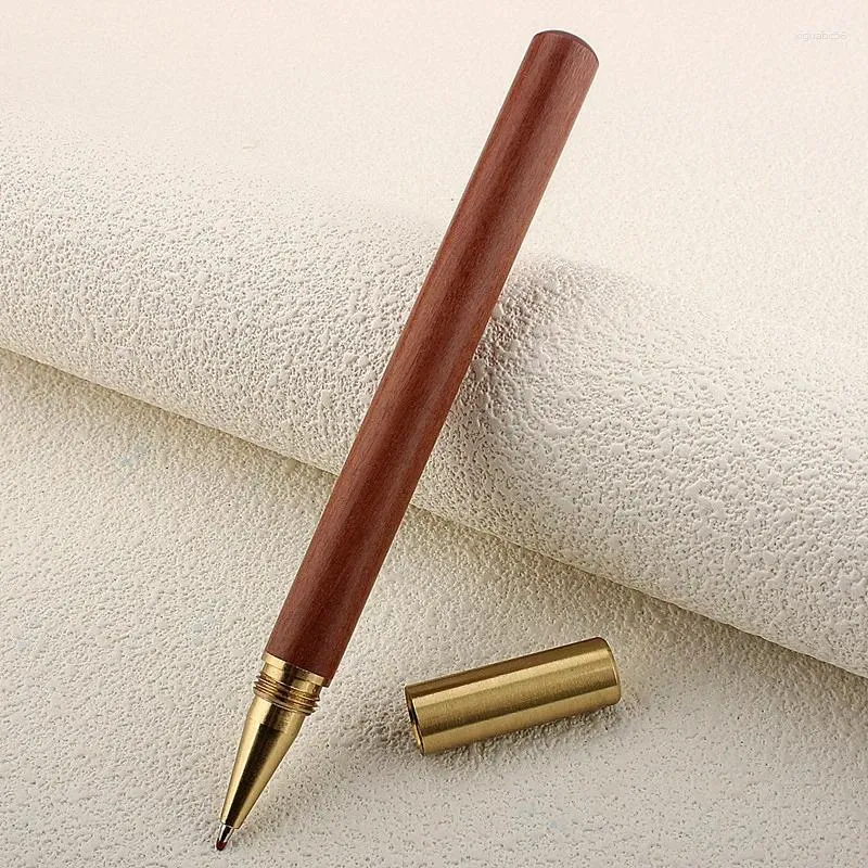 Vintage Cute Wood Body Ballpoint Pen Brass Ball Roller Metal Cap Stationery School Prezenty biznesowe Zapasy