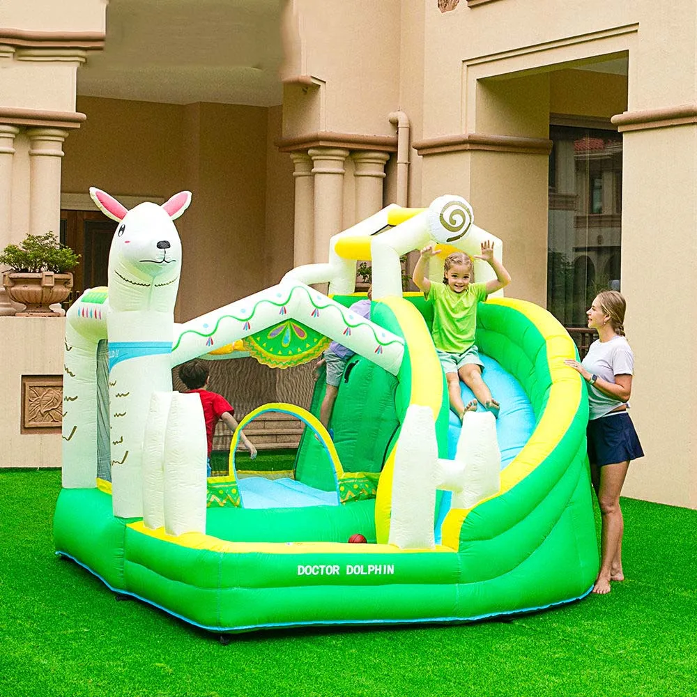 Inflatable Jump Castle Alpaca Air Bounce House with Slide Bouncer Slide Combo For Kids' Parties Backyard Entertainment Portable Jumping Jumper Indoor Toys Yard Game