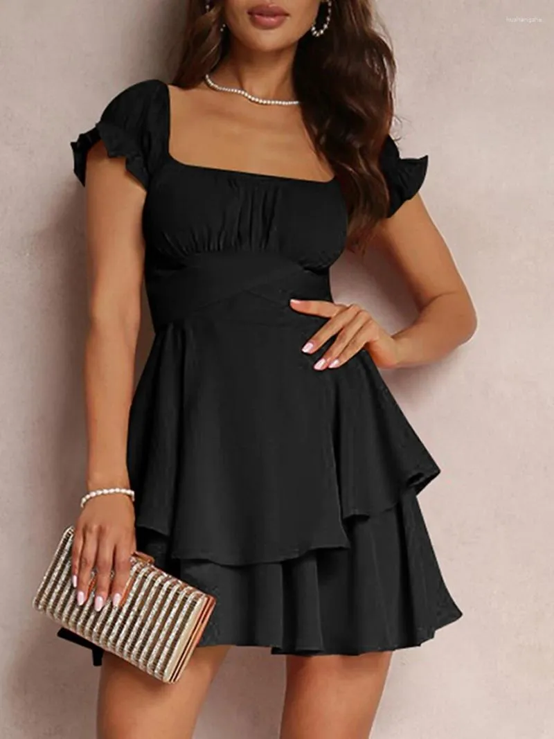 Womens Petite Casual Dresses Sweet Mini A Line Dress With Ruffled