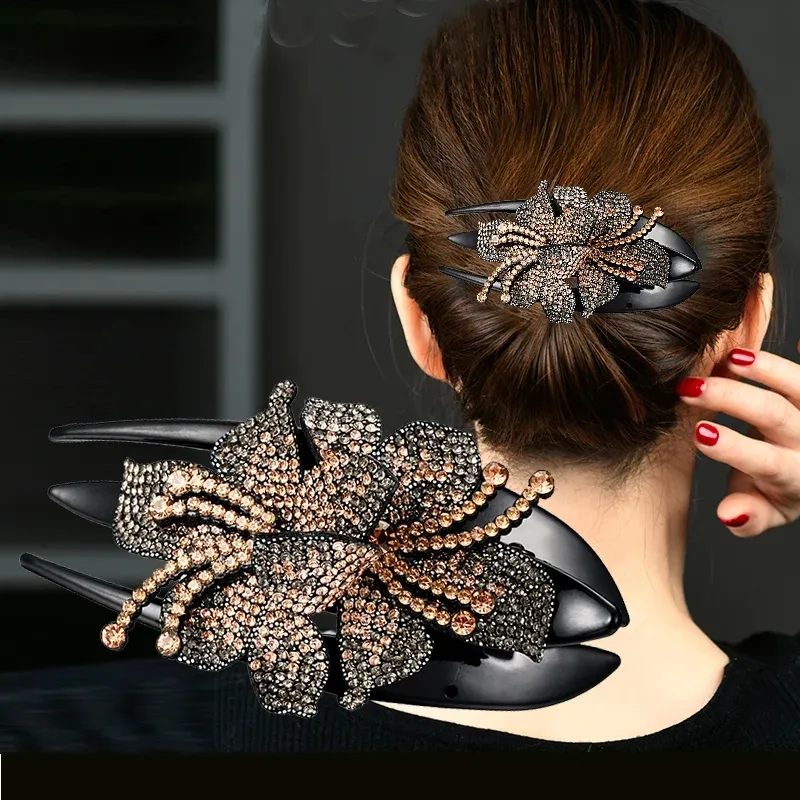 5PCS Double Flower Rhinestone Duckbill Hair Claws Clips Hairpins For Girls Women Fashion Hairgrip Barrettes Ponytail Hair Accessories