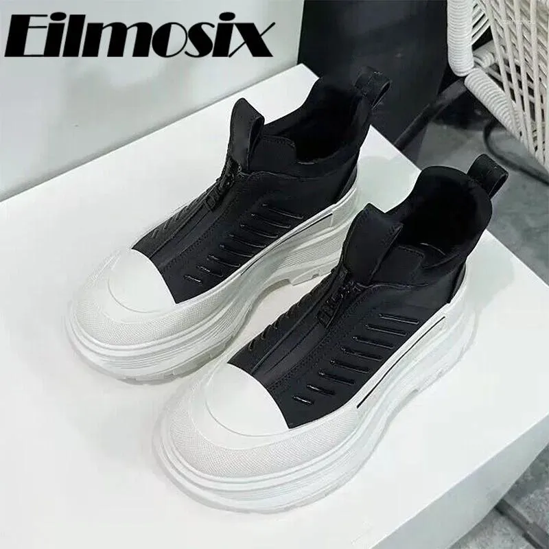 Casual Shoes 2024 Runway Thick Sole Women Round Toe Zipper Sneakers Design Street Style Höjd ökar