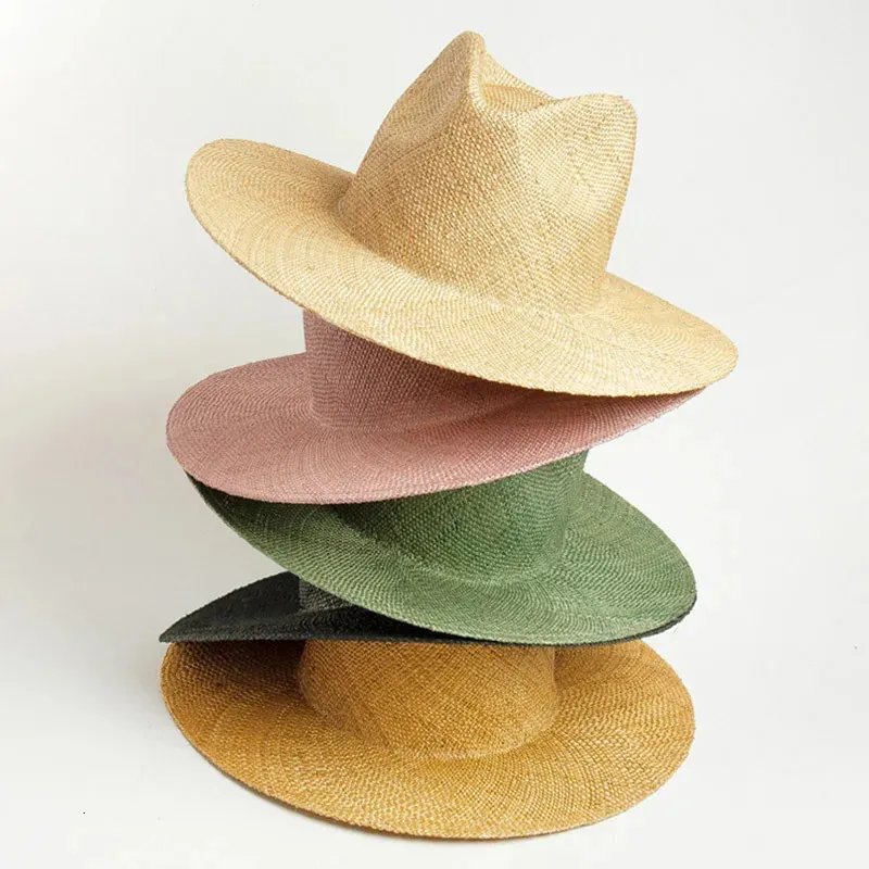 Wide Brim Straw Fedora Hat Fine Braid Grass Summer for Women Fashion Jazz Beach Panamá 240415