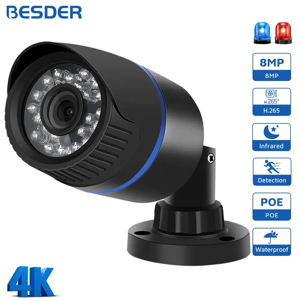 Lens BESDER 4K 8MP 5MP HD H.265 IP Camera 3MP 1080P P2P AI Motion Detection IR Night Vision 48V POE Video Surveillance Outdoor Camera