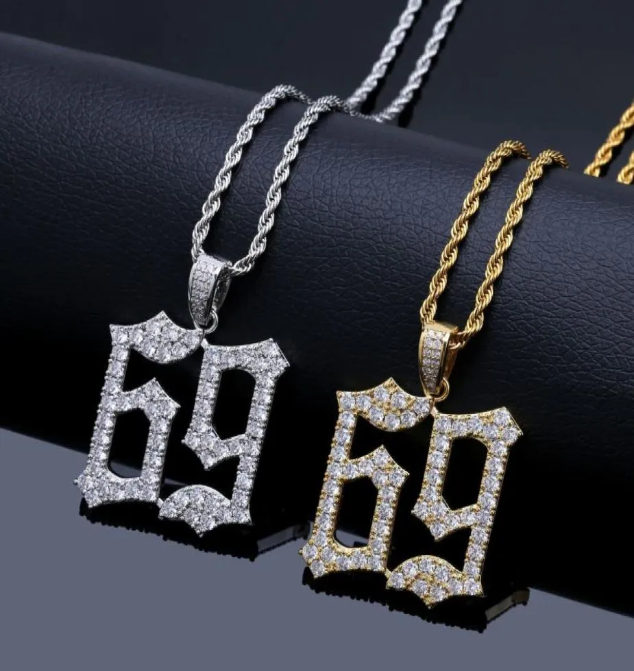 Hip Hop Fashion 69 Saw Necklace Cubic Zircon Gold Silver Saw Horror Movie Theme Digit Number Pendant Necklace Iced Out80738517181889