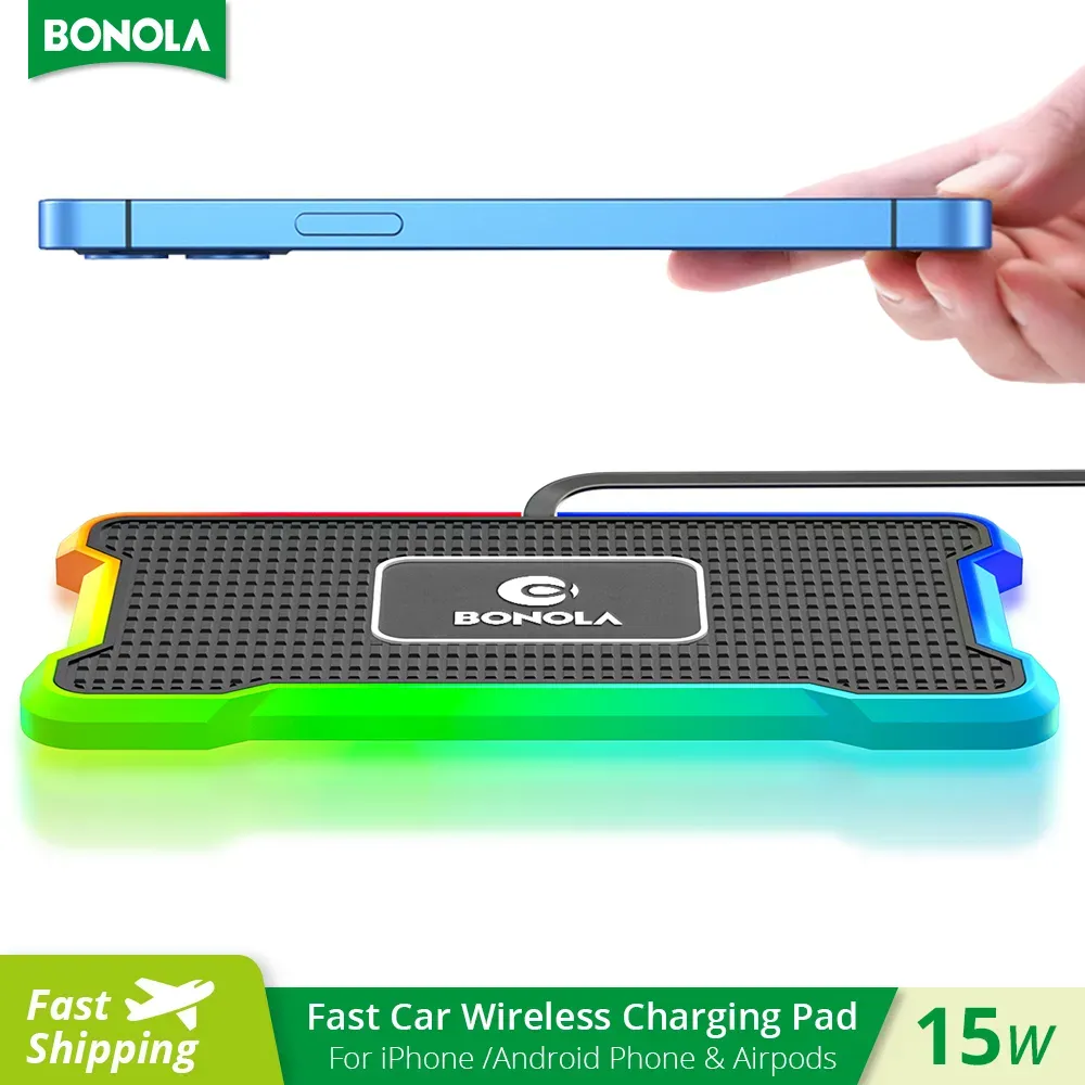 Chargers Bonola Silicone Car Caricatore wireless Non scaletta con luce LED compatibile per Tesla/VW/Toyota Universal Car Chargers Holder