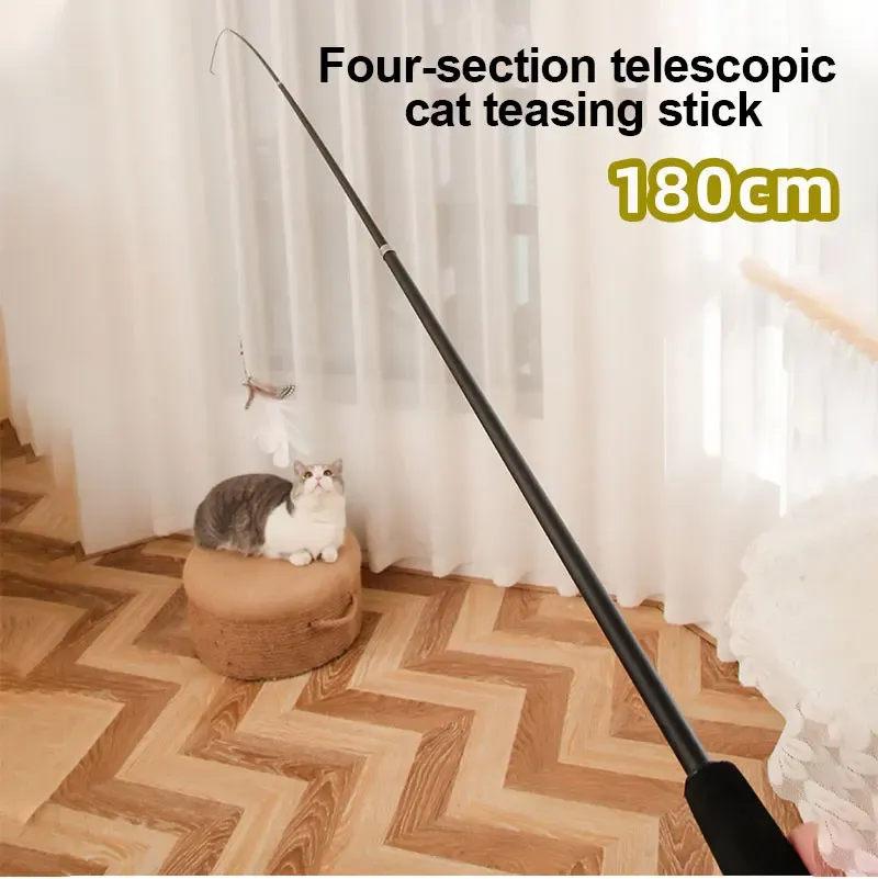 Accessories Four Section Telescopic Cat Stick 1.8m Super Long Carbon Fiber Fishing Rod Scratch Resistant Feather Cat Toy Pet Supplies