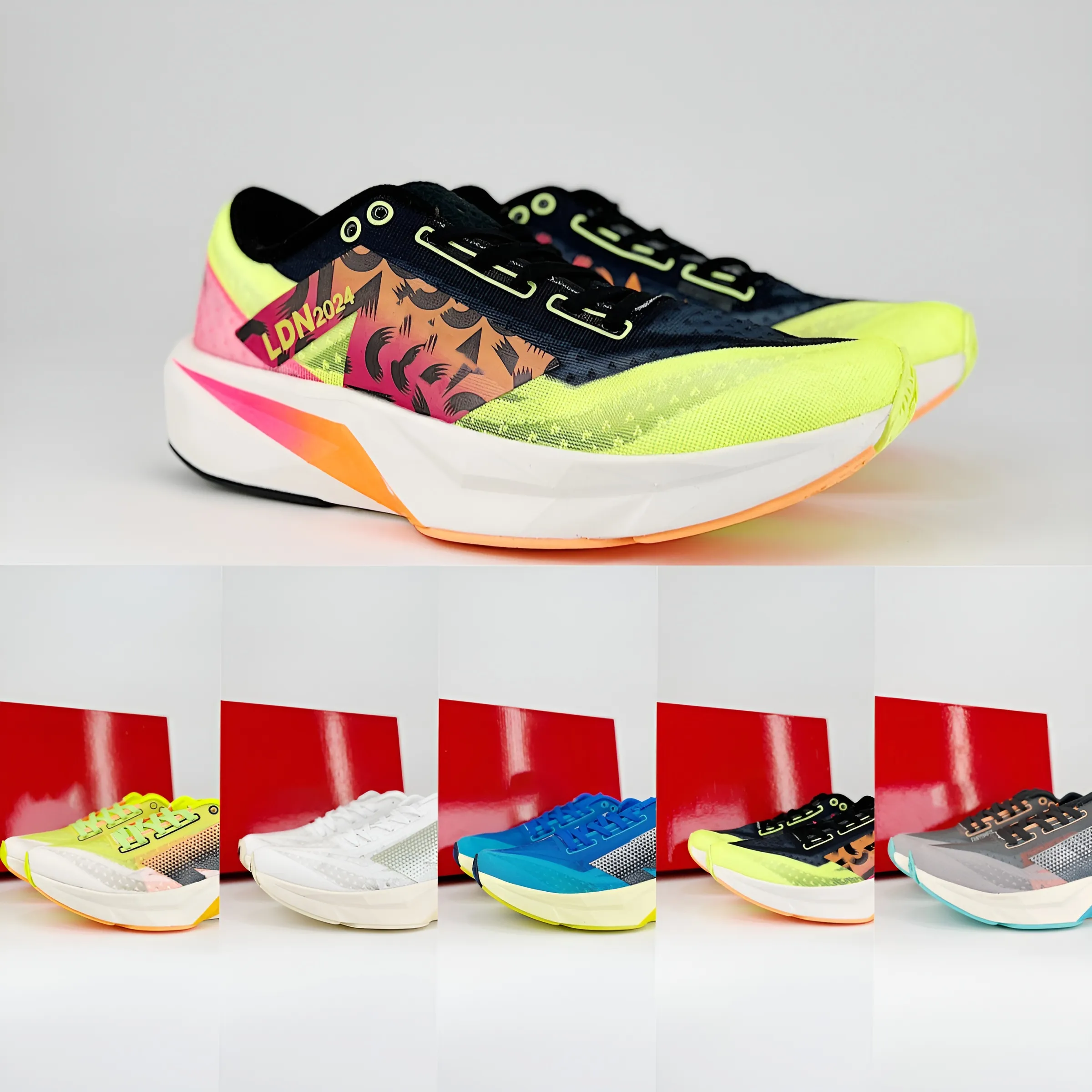 New Marathon LDN 2024 Fuelcell SC Elite 4 Lime Red LDN 2024 Marathon Running Shoes Women's Men's Sports Shoes 39.5-45