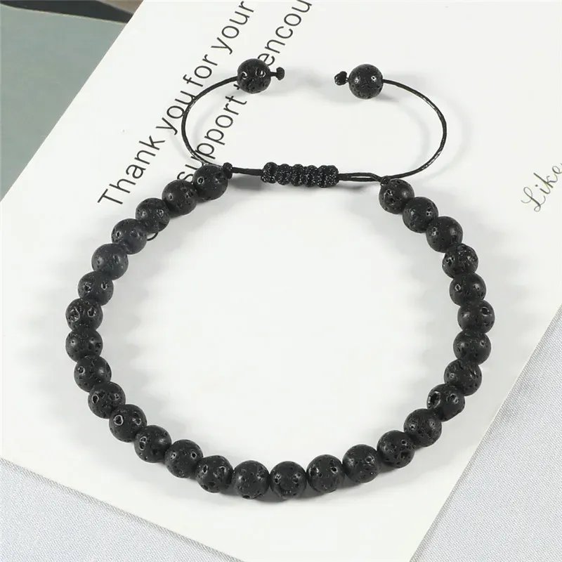 Brins 6 mm lave noire naturelle onyx perles mates bracelets en pierre tissé bracelet réglable bracelet hommes femmes bijoux pulseira