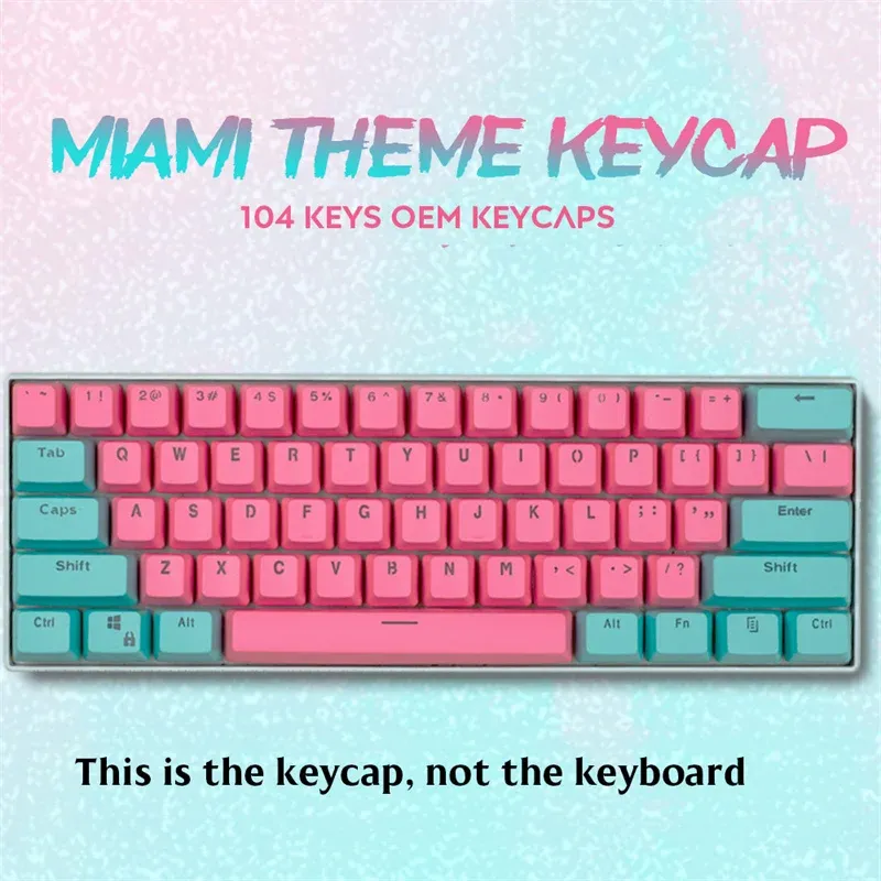 Tillbehör Miami Theme PBT KeyCap Backbellit RGB Gaming Mechanical Keyboard 61 87 104 Key Double Shot OEM Profile Custom Mixed Color Key Caps