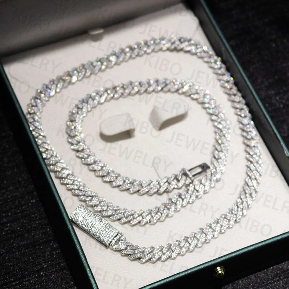 Passera diamanttestare 8mm 10mm 12mm bredd 925 Silver Ice Out Moissanite Diamond Cuban Link Chain för hiphopsmycken