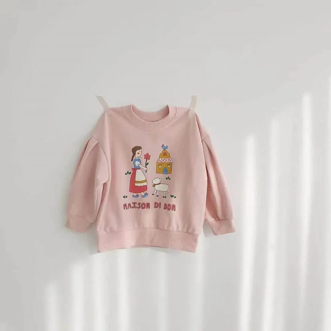 Sweatshirts 02y Nouveau-né les filles mignons Lamb Sweatshirts Kids Sweet Allmatch Puff Sleeve Tops