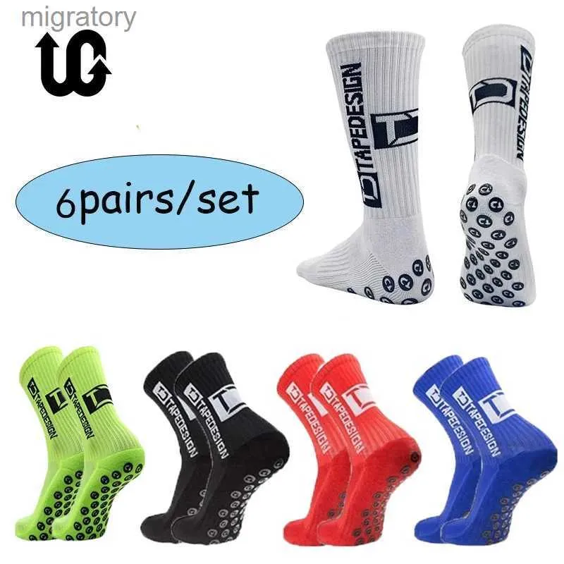 Herrstrumpor Mens Mid Calf Coordinated Football Socks Cycling Socks Football TapeDesign New 2023 6 Par per sats EU38-45 YQ240423