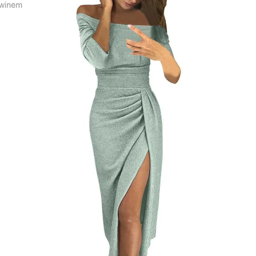 Urban sexy jurken dames mode sexy strapless hoge spleet strakke jurk lange mouw jurk2404