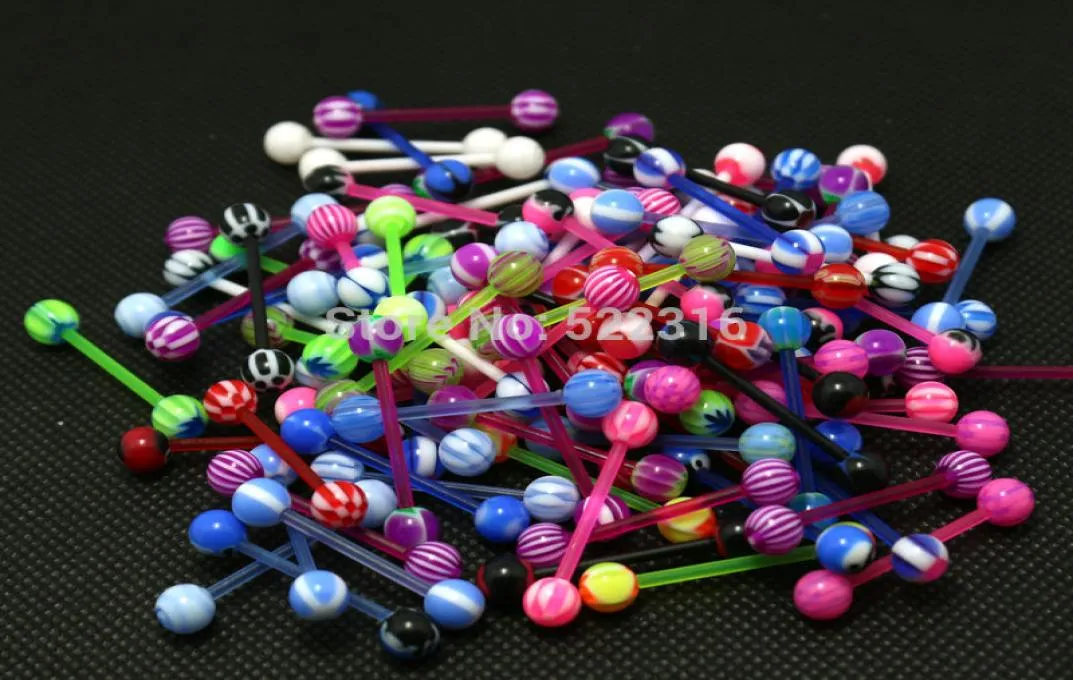 Tongue Rings Mix Designs Body Piercing Jewelry Bioplast Barbell Akryl 5mm Boll Hela smycken6344802