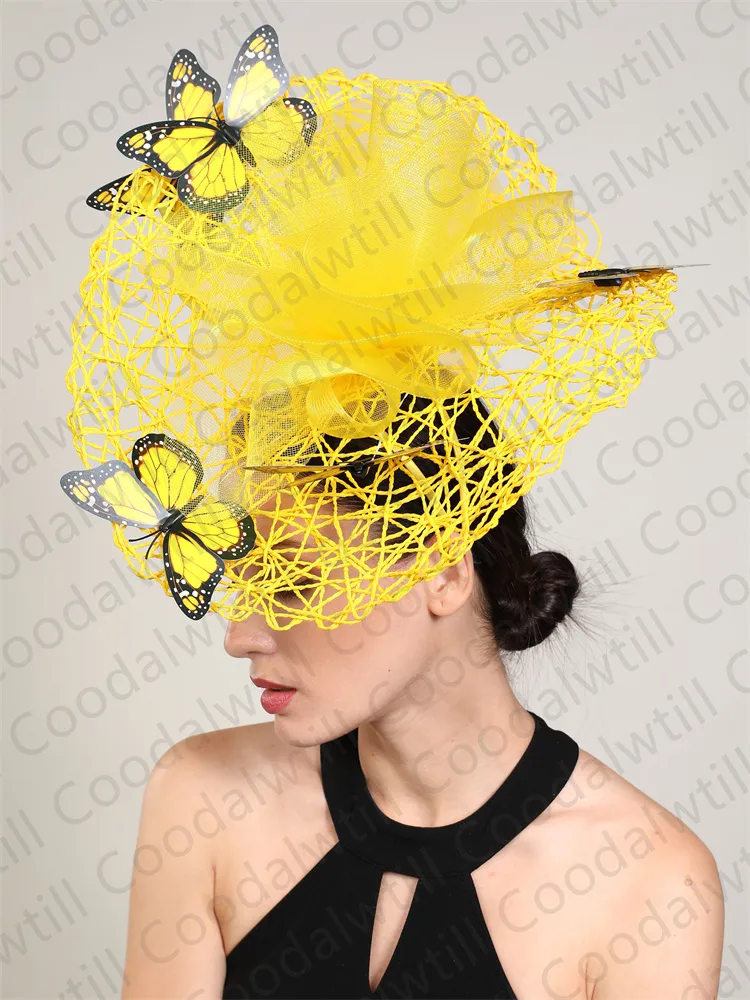 Nowy fascynator Wedding Headpiece Woman Butterfly Nekury dla kościoła derby hat fascynatory opaska na głowę mostka na czapkę z tytułem kwiat