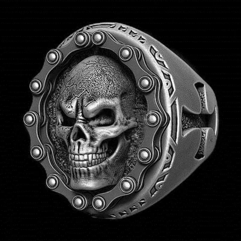 Bands Vintage Men Ring Stainless Steel Cross Skull Jewelry Skull Punk Rock Halloween Party Gift Finger Ring Free Shipping Wholesale