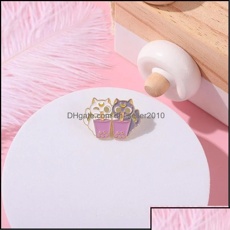 Épingles broches épingles mignonnes dessin animé couple chat pin d'épingle femme de mode manteau robe de mode manteau drôle badges sac à dos bijoux 6133 q2 drop de del dhah9