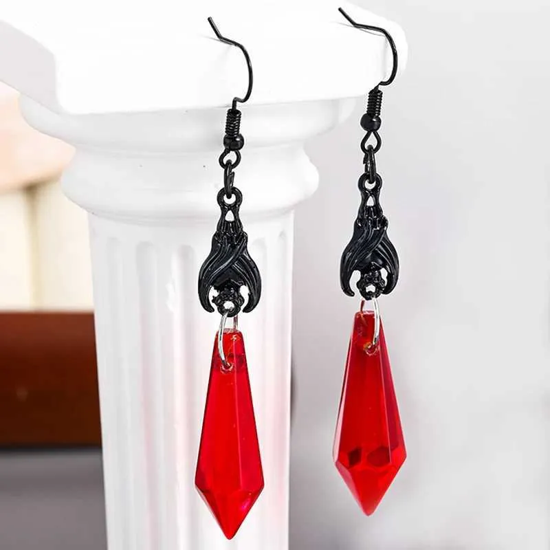 Charm vintage zwarte vleermuis oorbellen rood kristal traan traan gotisch alternatieve sieraden gotisch cadeau voor vrouwen nieuwe bat earring lover Halloween y240423