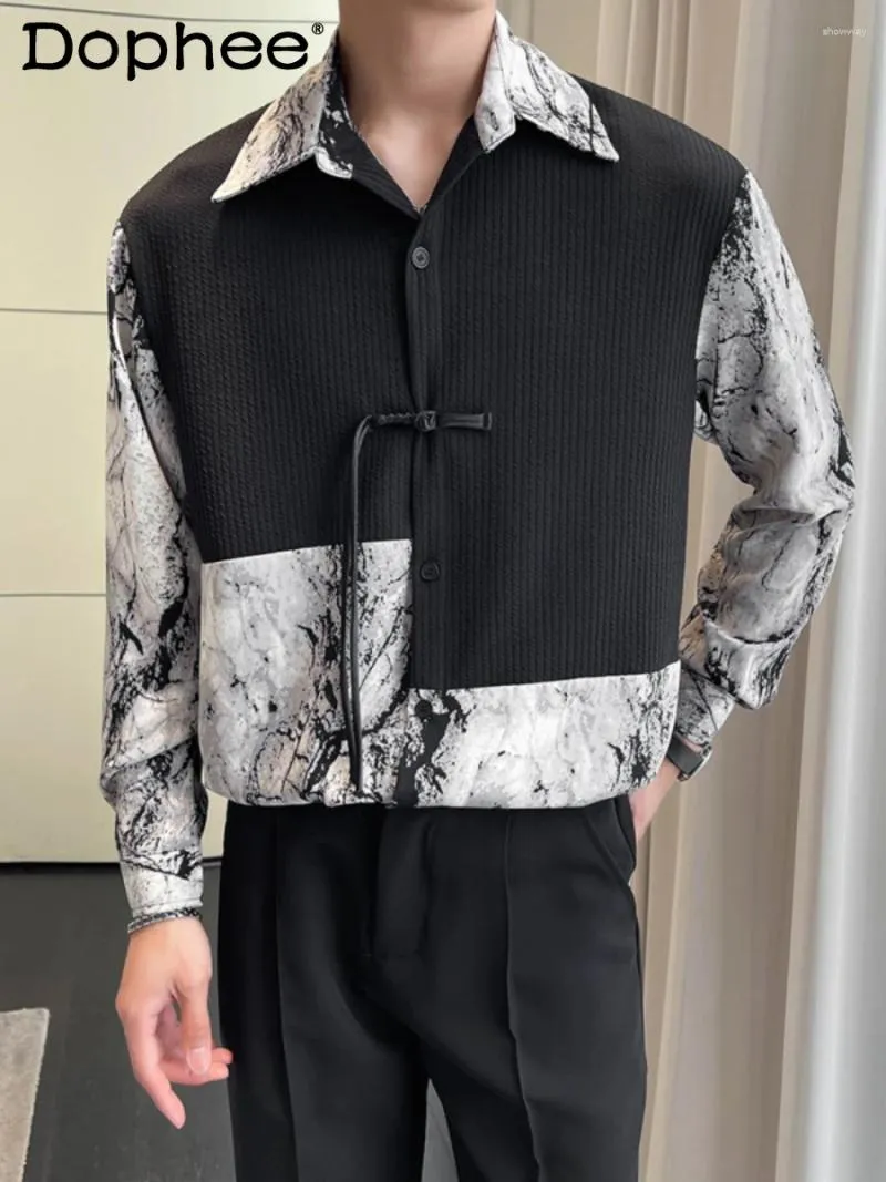 Casual shirts voor heren Chinese lange mouw 2024 Spring zomer losse comfortabel retro trendy mannelijke mannelijke single row multi-buckle shirt