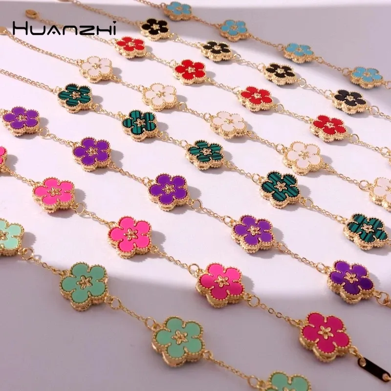 Strands HUANZHI Colorful Butterfly Flower Heart Bracelet for Women Girl Link Chain Adjustable Double Sided Party Charm Jewelry Wholesale