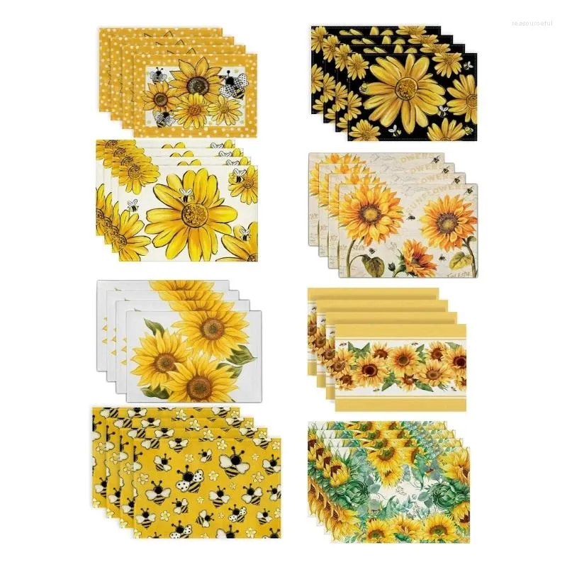 Tischtuch 4pcs Blumen Spring -Taschen für das Essen 12x18inch Urlaubszeit Dekore Leinenwaschbare Bienen Matten