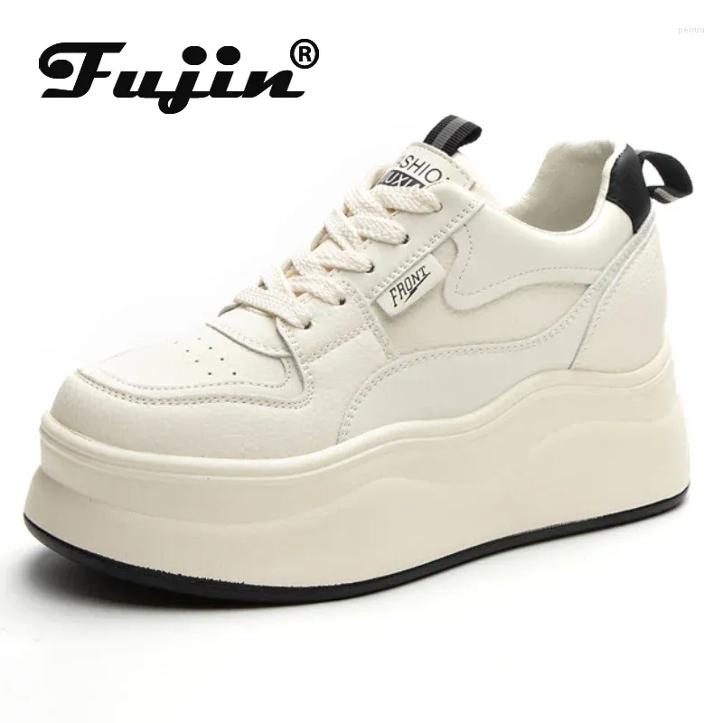 Casual Shoes Fujin 6.5cm äkta läderplattform kil mode kvinnor vår väl passande höstchunky sneakers lady vulcanize