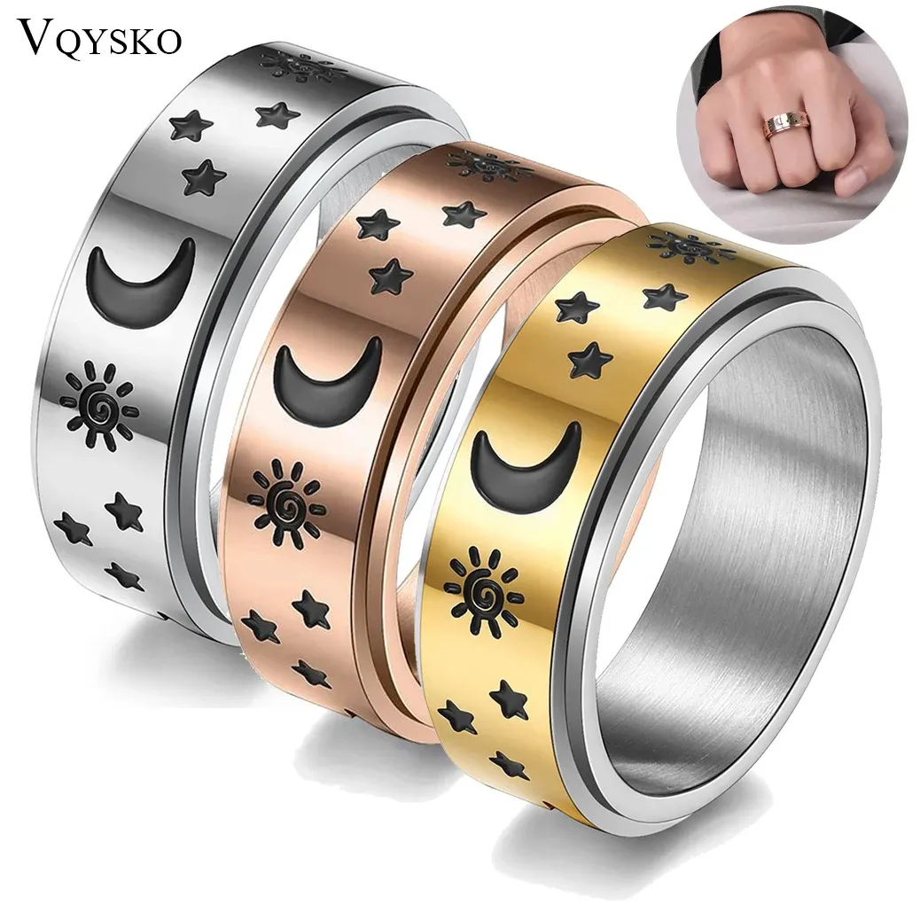 Bandes en acier inoxydable relâche Relax Spinner anneaux Femme Man Man Fashion Moon Star Soleil Fine Tuning Rotation Ring Jewelry Gift for Anxiété