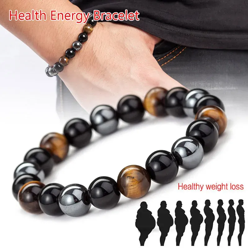 Bangle New Magnetyczne Bracelety Hematytu mężczyźni Tiger Eye Stone Bead Pary Bracelet dla kobiet Magnes na opiekę zdrowotną Pomaga Biżuteria odchudzająca