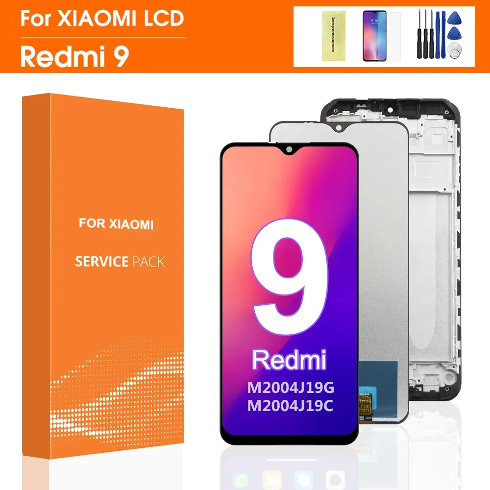 BOTAS 100% Original 6,53 '' para Xiaomi Redmi 9 Exibir o conjunto do digitalizador de tela de toque Substituir para Xiaomi Redmi 9 M2004J19G Display