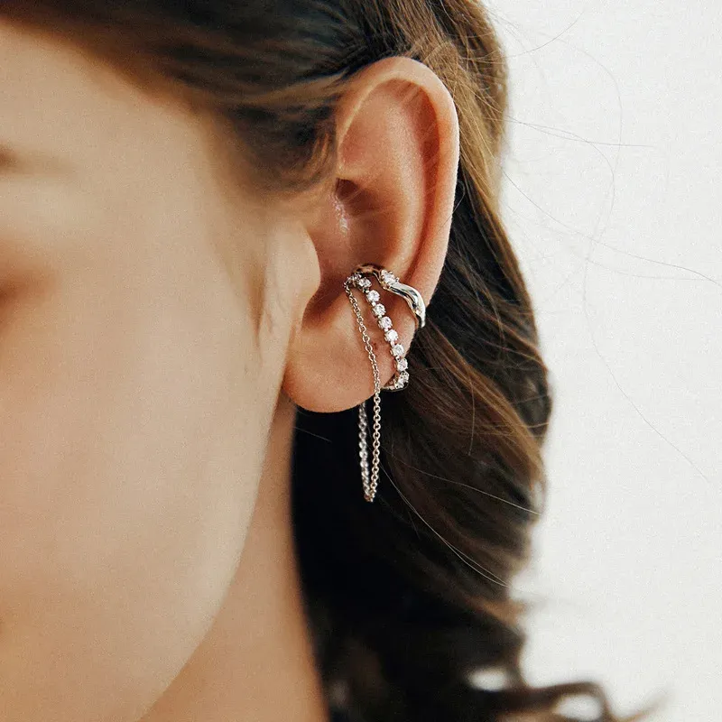 Boucles d'oreilles coréen mode argent couleur goth cshed oreillets pavage de filet d'oreille de la chaîne d'oreille fausse fausse boucles d'oreilles pour femmes bijoux