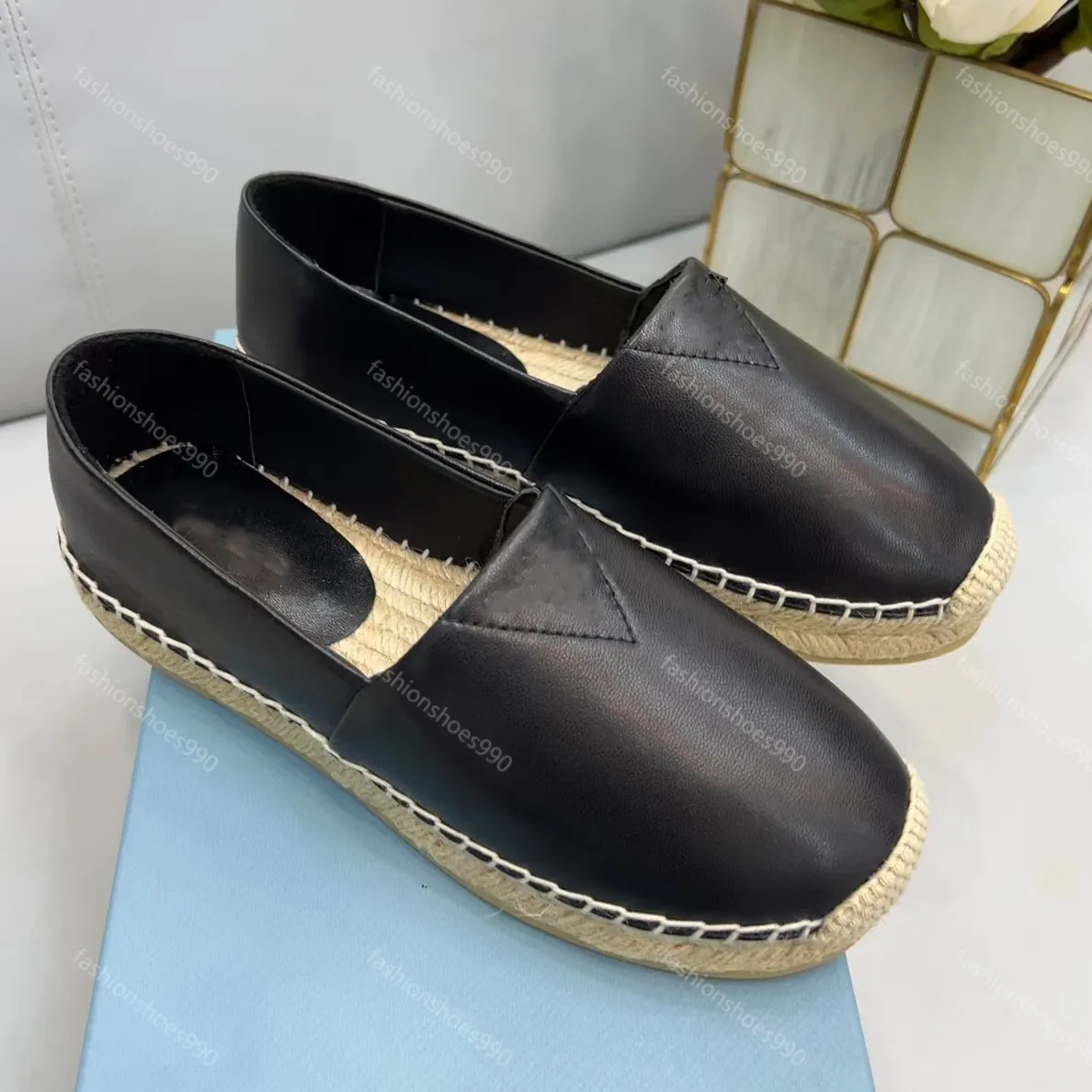 Designer dames vissersjurk schoenen ontwerper driehoek platte casual loafers lederen mocassins zomer walk comfort oxfords flats glip op rubberen zool met doos 35-41