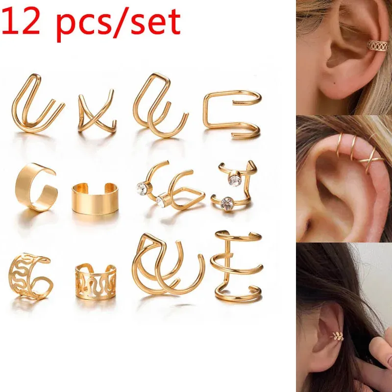 Boucles d'oreilles 12 pcs / set manchette d'oreille pour femmes fausses cartilage oreille d'oreille couleur non-piectes