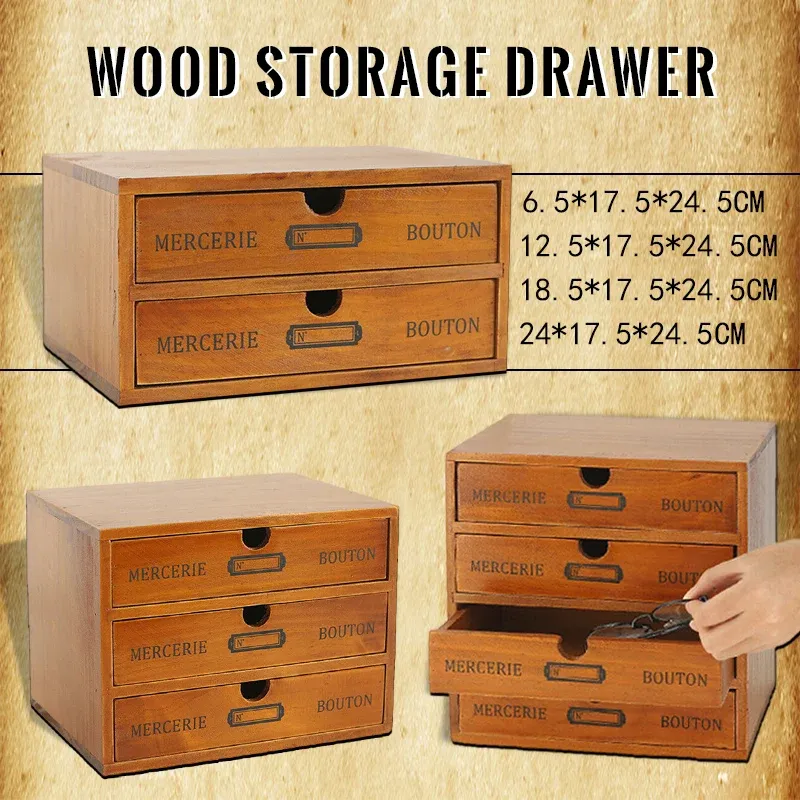 Drawers Retro Wooden Drawer Storage Box Office Desktop Storage Cabinet Drawer Type Jewelry Cosmetic Organizer Sundries Finishing Box