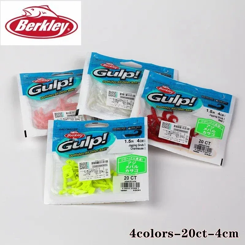 Tillbehör Berkley Fishing Bait Gulp Jigging Grub 1.5in 4cm 20ct Beckley Soft Bait 4Colors 400 gånger Bait för att locka fisk