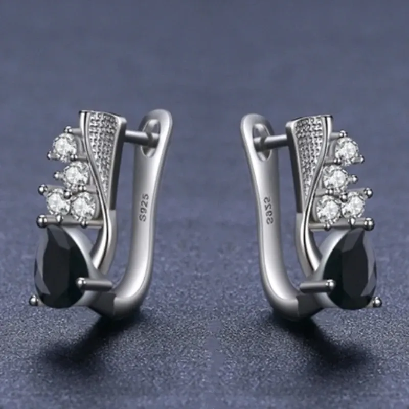 Örhängen svart awn hoop örhängen för kvinnor klassisk 925 sterling silver trendig spinel engagemang fina smycken i219