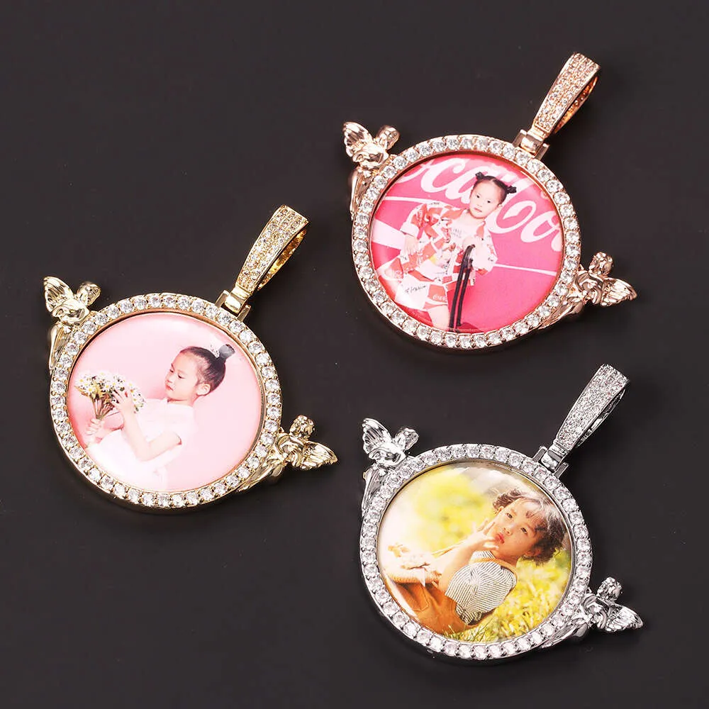 Ins Angel DIY Memory Photo Frame Pendant Men's and Women's Hip Hop Commemorative Medal Solid Zircon Necklace