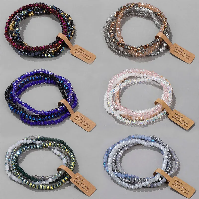 Brins 3x4 mm Perles de cristal à facette bracelet coloré en verre rond couple Bracelets de charme élastique perlé cadeau d'anniversaire cadeau