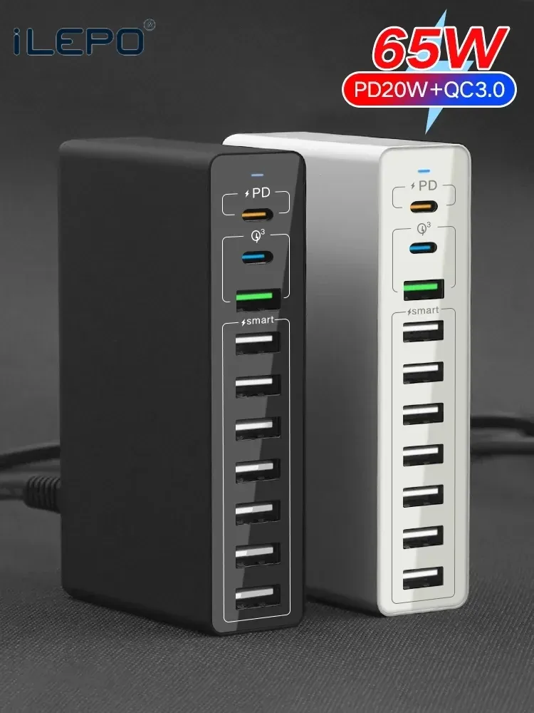 Hubs 65W 10 Usb Fast Charging Charger Type C PD 20w For Samsung Iphone 14 13 Pro Max 60W Mobile Phones Multiple Ports Hub Station