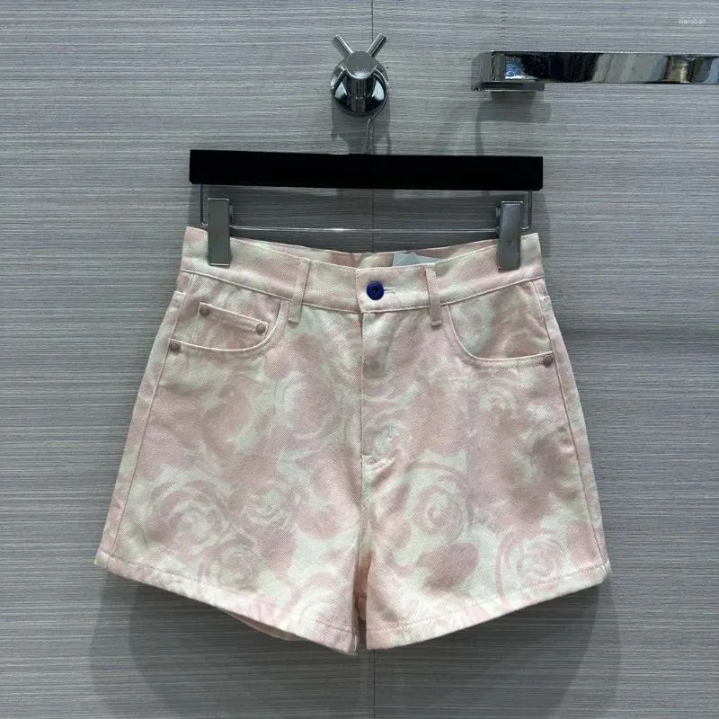 Dames shorts dames lente zomer roze katoen met hoge taille a-line rose print denim zoete trendy casual slanke fit vrouwelijke kleding