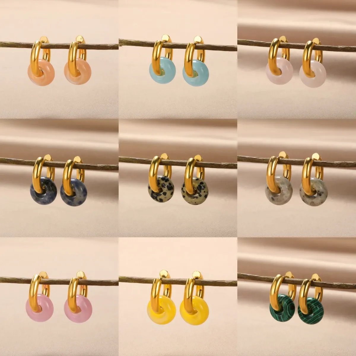 Boucles d'oreilles douces boucles d'oreilles en pierre naturelle colorée pour femmes Gold Couleur en acier inoxydable boucles d'oreilles Aros Jewelry Party Gift Aretes Mujer