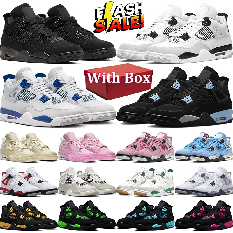 Con Box 4S Basketball Scarpe da basket MILITALE Black Cat Men Women Blue Red Pink Thunder Midnight Navy Photon Dust Mens Trainer