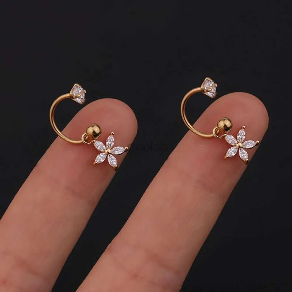 Dingle ljuskronor 1 par rostfritt stål mini cz droppe örhänge måne blomma tragus brosk spiral hoop conch rook daith lob piercing smycken d240323