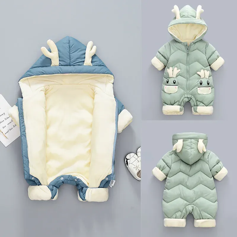 Płaszcze 2022 Nowe ubrania dla niemowląt zimowy snowsit plus aksamit gruby chłopiec kombinezon 03 rok nowonarodzony romper dziewczynki kombinezon maluch 30