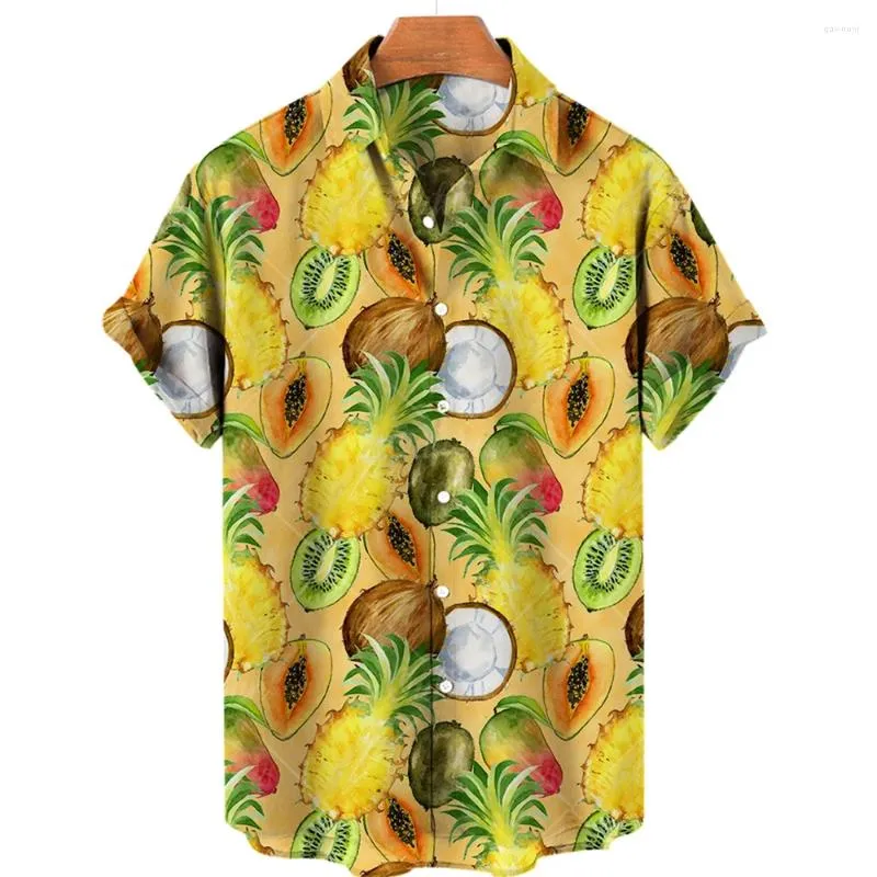 남자 캐주얼 셔츠 남자 하와이 열대 과일 패턴 3D 인쇄 화려한 꽃 여름 빈티지 해변 휴가 짧은 슬리브 패션
