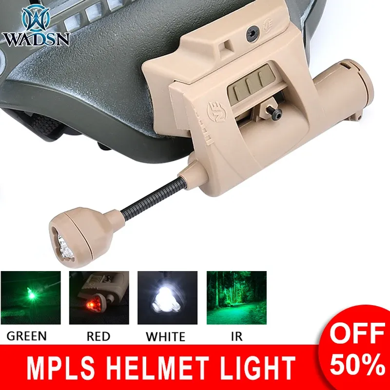 SCOPES WADSN Taktisk hjälm Lätt laddning MPLS 4 Modes Green Red IR Fast Helmet Lamp Outdoor Energy Hunting Military Hjälm ficklampan