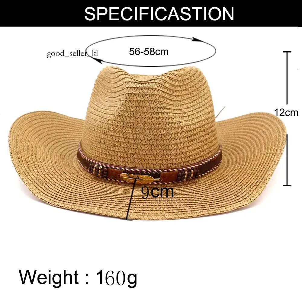 Designer Western Cowboy Hat For Women Men Strohoed met legering veer kralen Summer Beach Fashion Cap Panama Hat hoogwaardige tophoed 992